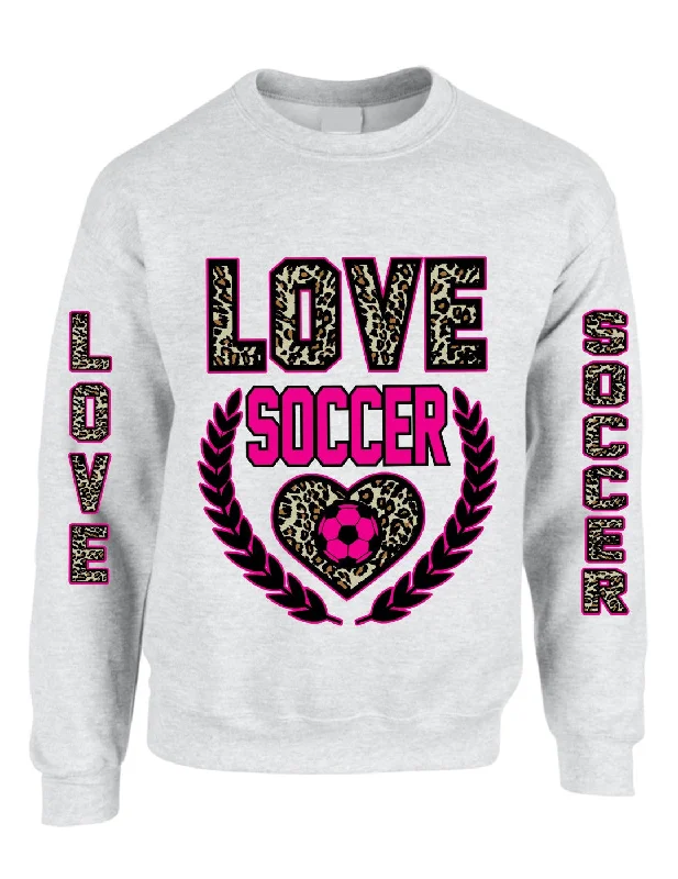 Love Soccer Leopard womens Sweatshirts Hoodie with Ribbed Neckline Snug Warm