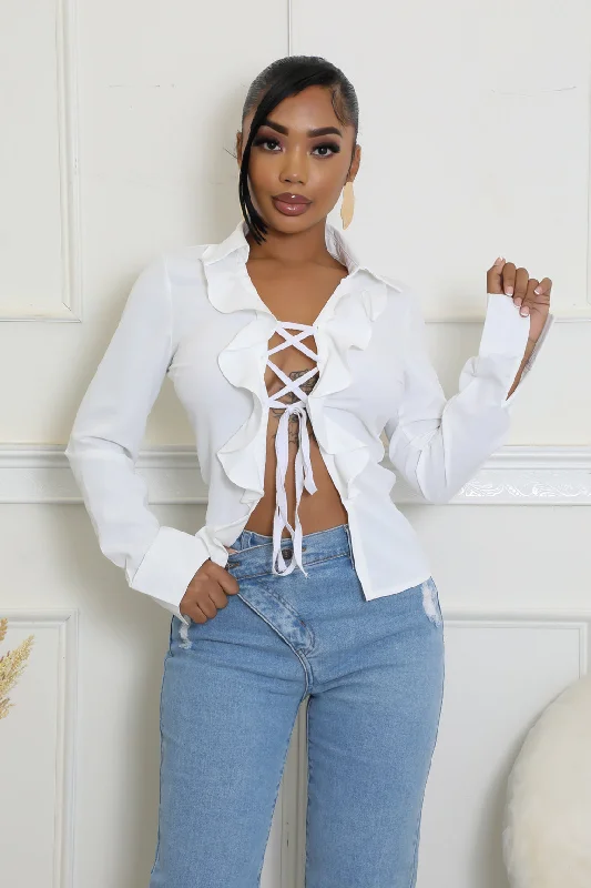 CAY1252P - RUFFLE TIE UP BLOUSE Chic Wrap Blouse