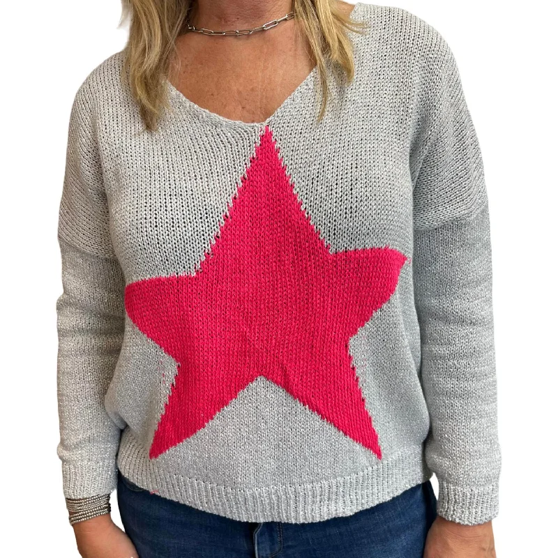 Lurex With Star Sweater In Silver/hot Pink Spandex Blend Rayon Blend Denim Blend