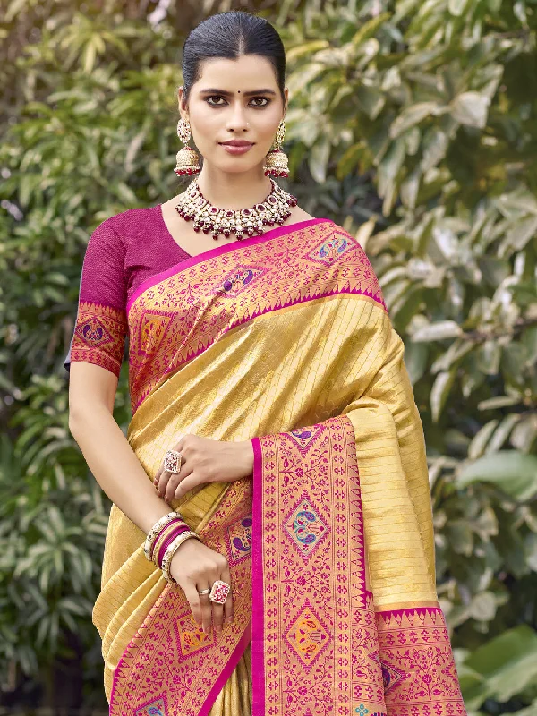 Women Beige Silk Saree With Un Stitched Blouse Romantic Lace Blouse