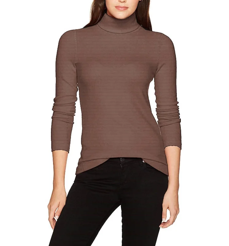 Brushed Turtleneck Sweater In Mink Toggled Drawstring Belted