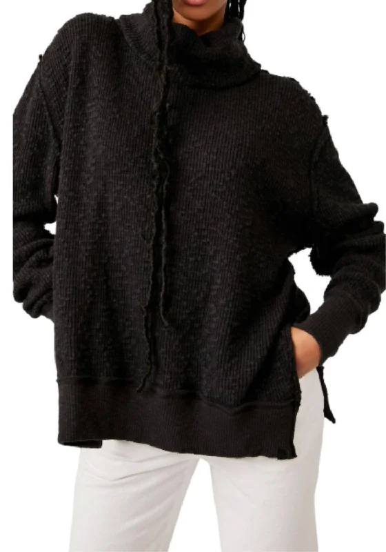 Tommy Oversize Turtleneck Sweater In Black Satin Blend Silk Blend Wool Blend