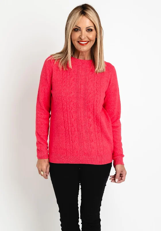 Cecil Cable Knit Sweater, Cosy Coral Seamless Knitted Crochet