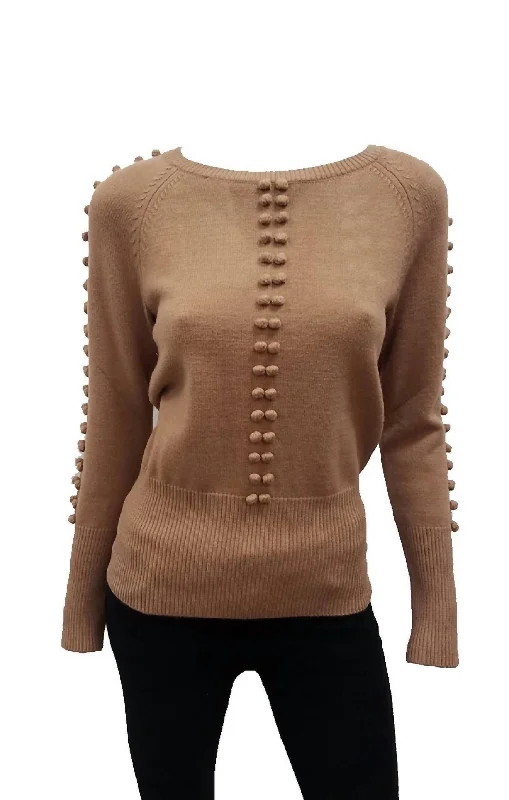Ashton Long Sleeve Sweater In Camel Real Fur Shearling Chenille