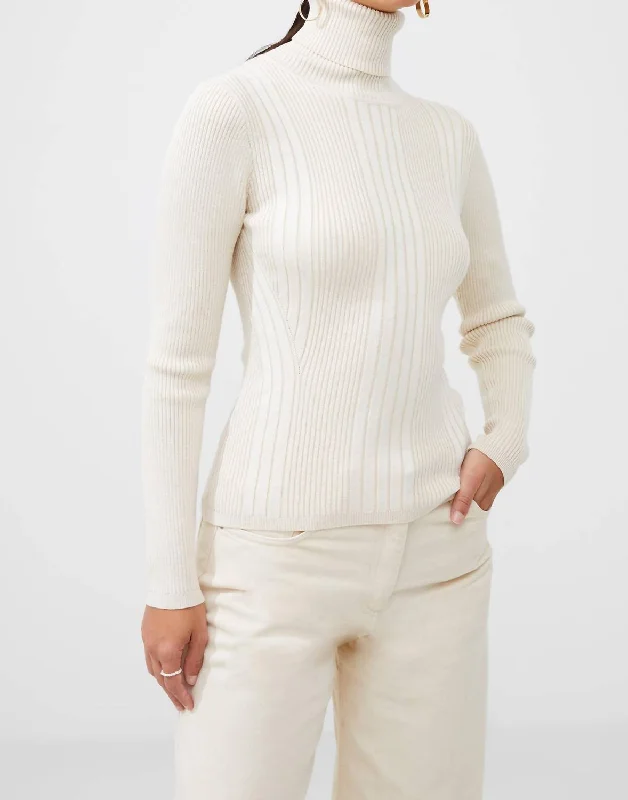 Mari Roll Neck Jumper Sweater In Cream Multi Cable Knit Ribbed Knit Lace Knit