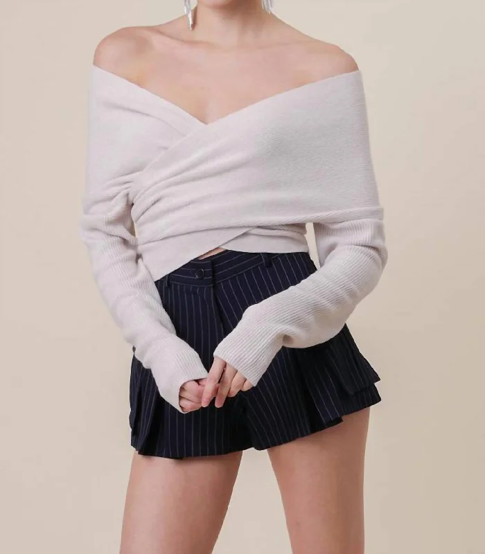Beau Sweater In Ecru Cable Knit Ribbed Knit Lace Knit