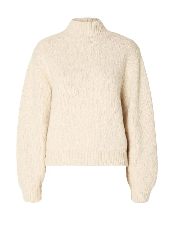 Selected Femme Eja Chunky Knit Jumper, Birch Solid Print Embellished