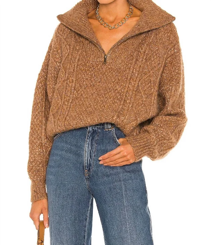 Cable Henley Pullover Sweater In Cider Fitted Loose Oversized