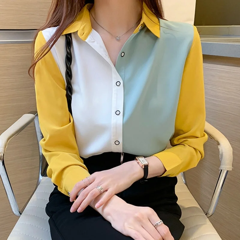 Wjczt spring autumn chiffon shirt women blouse casual long-sleeved patchwork all-match shirt female Korean style fashion basic tops Feminine Puff Blouse Wjczt spring autumn chiffon shirt women blouse casual long-sleeved patchwork all-match shirt female Korean style fashion basic tops Feminine Puff Blouse