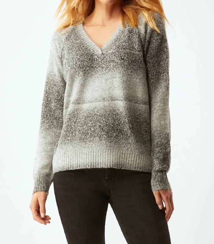 Space Dye V-Neck Sweater In Grey Ombre Jersey Fabric Tulle Fabric Batik Fabric