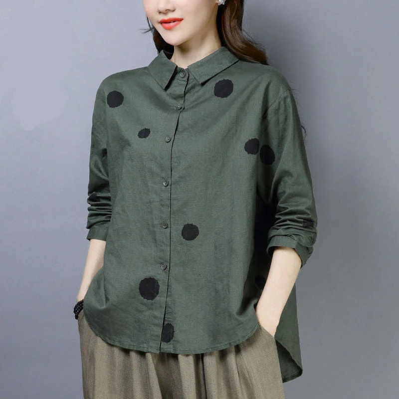 Wjczt Autumn New Arts Style Women Shirts Plus Size Loose Long Sleeve Casual Blouse Polka Dot Print Cotton Linen Shirt Ladies Tops D476 Business Casual Blouse Wjczt Autumn New Arts Style Women Shirts Plus Size Loose Long Sleeve Casual Blouse Polka Dot Print Cotton Linen Shirt Ladies Tops D476 Business Casual Blouse