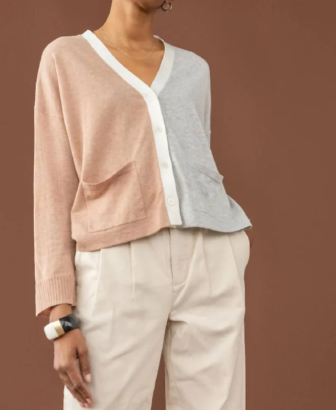 Color Blocked Pocket Cardigan Sweater In Heather Grey/truffle Stretchy Elastic Breathable Color Blocked Pocket Cardigan Sweater In Heather Grey/truffle Stretchy Elastic Breathable