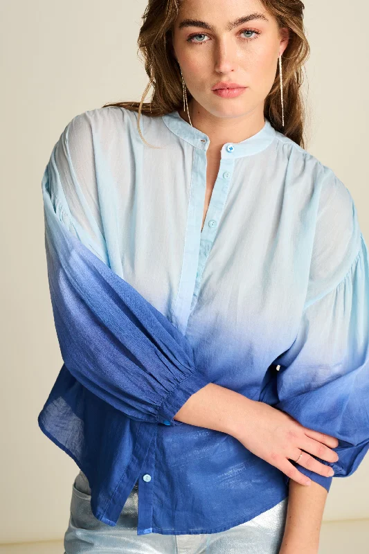 POM Blouse - Faded Ink Blue Satin Bow Blouse