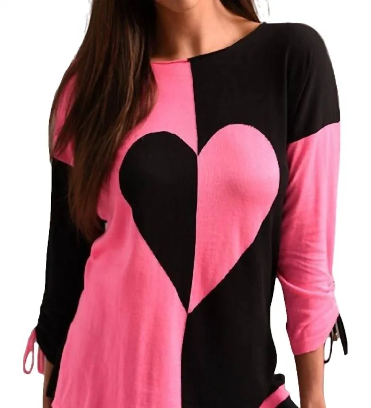 Heart Sweater In Black Multi Fleece Sweater Nylon Polyester