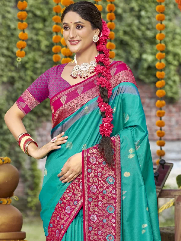 Women Sky Blue Silk Saree With Un Stitched Blouse Casual Relaxed Fit Blouse