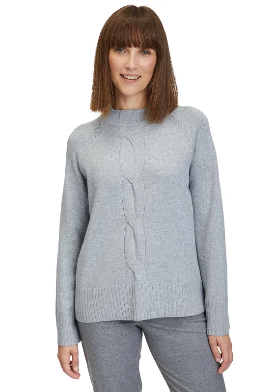 Betty Barclay Cable Stitch Knitted Jumper, Grey Melange Layered Multi-layer Single Layer
