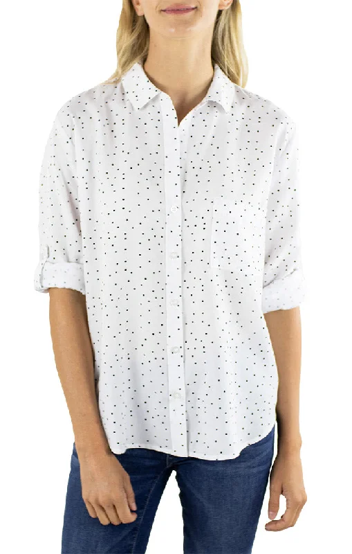 JACHS GF White Dot Print Tencel Blouse Pleated Collar Blouse