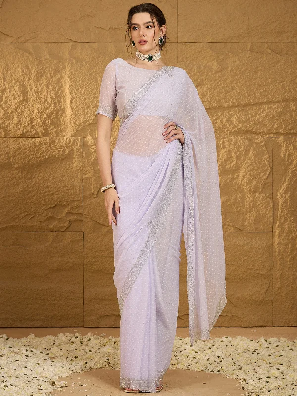 Women's Chiffon Lavender Embellished Designer Saree With Blouse Piece Elegant Lace Blouse Women's Chiffon Lavender Embellished Designer Saree With Blouse Piece Elegant Lace Blouse
