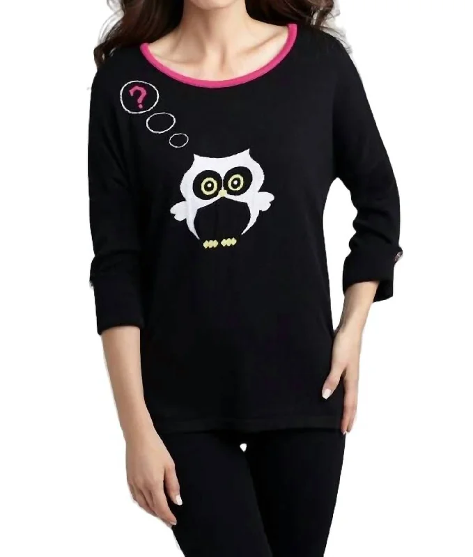 Owl Graphic Sweater In Black Multi Silk Blend Satin Velvet
