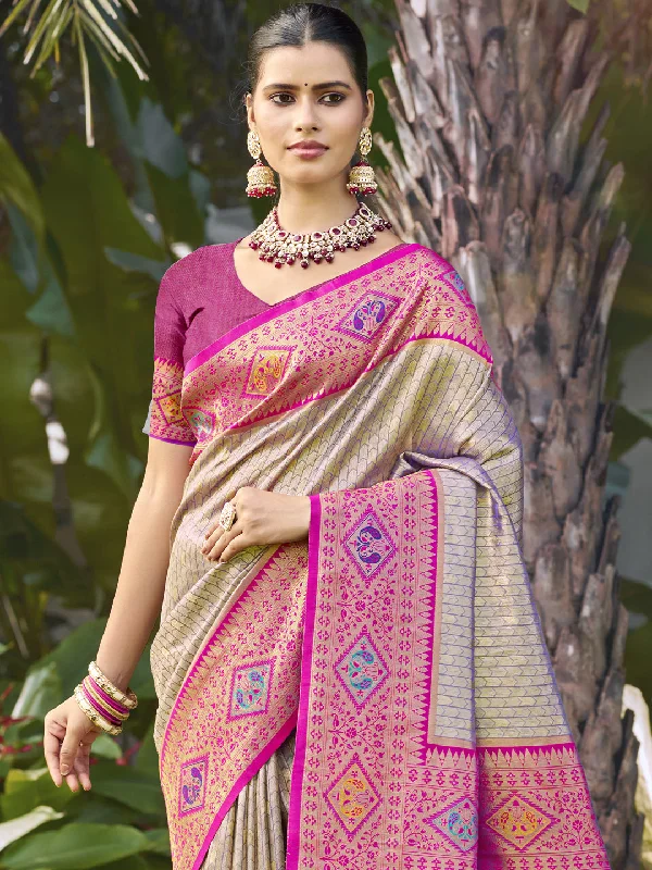 Women Grey Silk Saree With Un Stitched Blouse Silky Draped Blouse