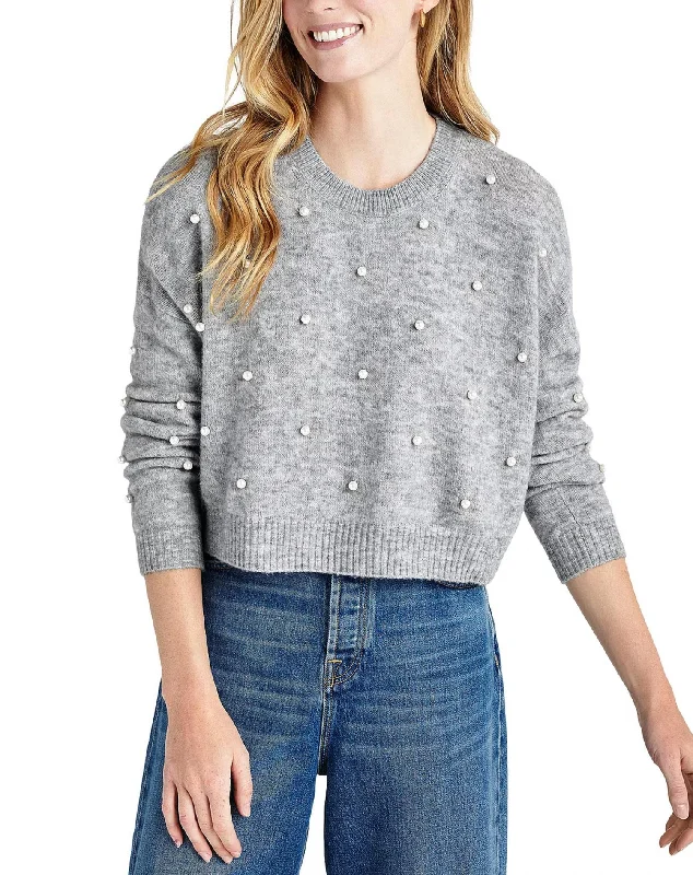 Pearl Crew Sweater In Heather Grey Handmade Hand-knitted Hand-woven