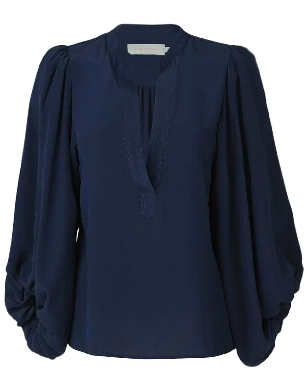 Navy Sanford Blouse Silky Tunic Blouse