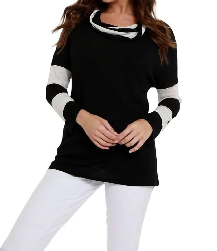 Striped Cowl Neck Sweater In Black Multi Anti-Pilling Anti-Shrink Durable