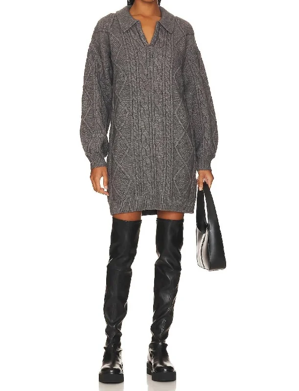 Debbie Sweater Dress In Heather Grey Sequined Glittery Shiny