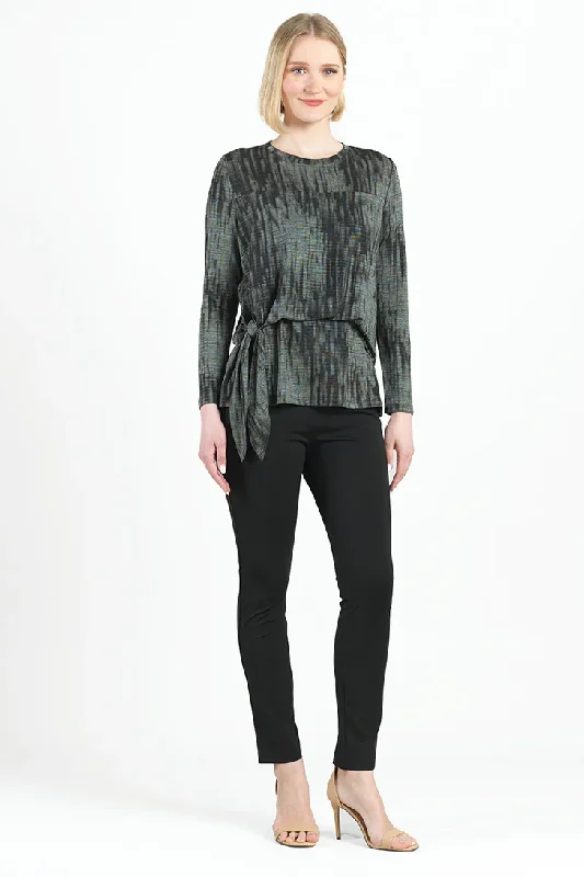 Soft Pleats Blouse W/ Loose Drape Tie Detail Semi-Sheer Blouse