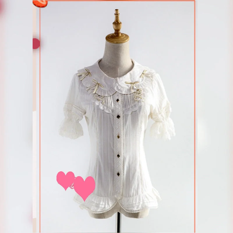 Strawberry Witch~Clock Encounter~Cotton Lolita Short Sleeve Blouse Lightweight Tunic Blouse Strawberry Witch~Clock Encounter~Cotton Lolita Short Sleeve Blouse Lightweight Tunic Blouse
