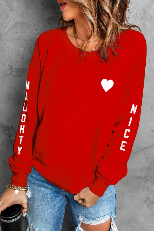NAUGHTY NICE Heart Graphic Sweatshirt Hoodie with Fur Luxurious Winter