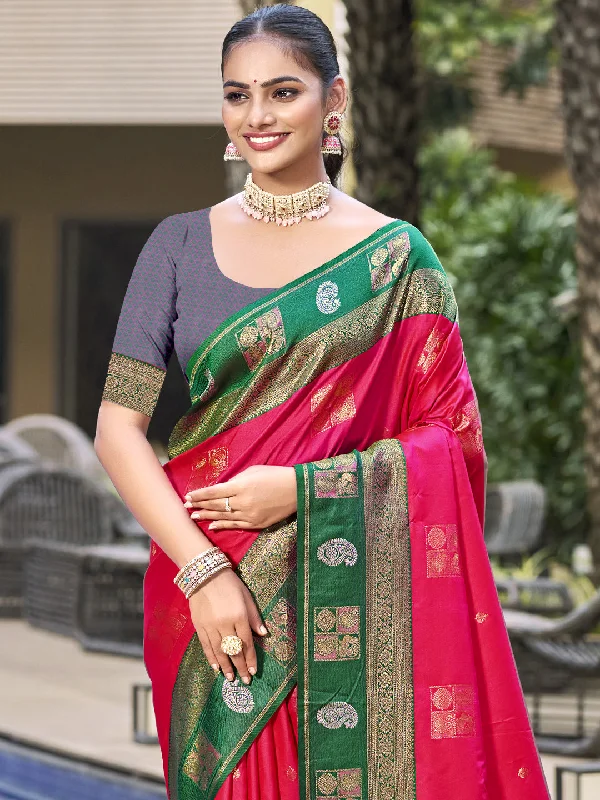Women Rani Silk Saree With Un Stitched Blouse Stylish Wrap Blouse