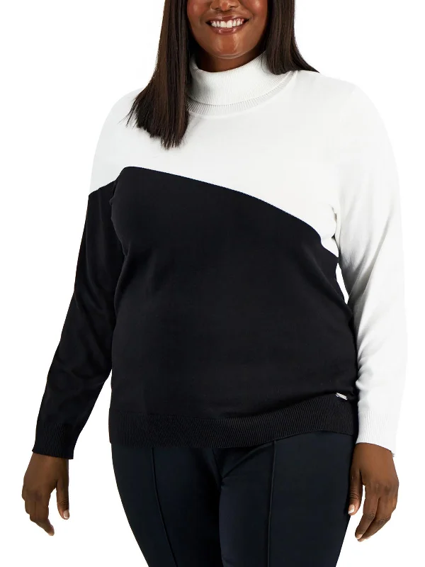 Plus Womens Colorblock Office Turtleneck Sweater Anti-Pilling Anti-Shrink Durable