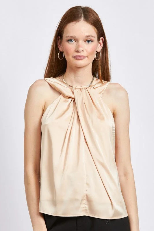 SLEEVELESS BLOUSE WITH TWIST FRONT Frilled Cuff Blouse