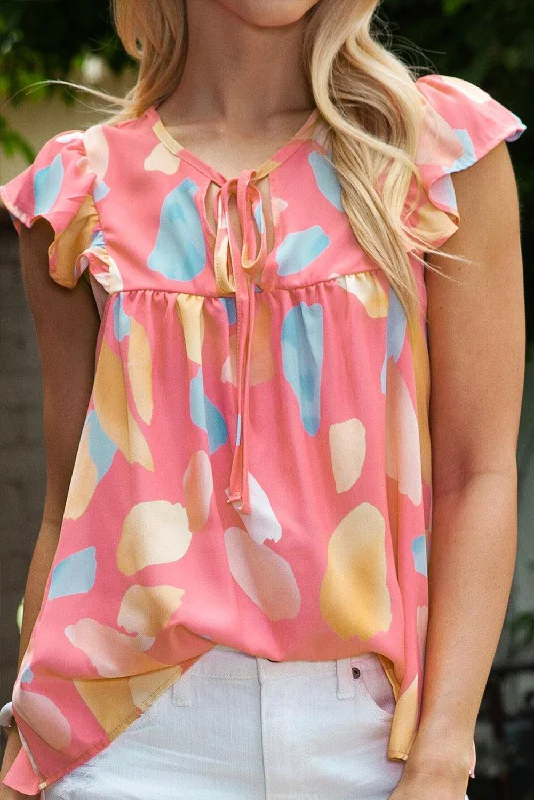 Printed Flutter Sleeve Blouse Business Casual Blouse