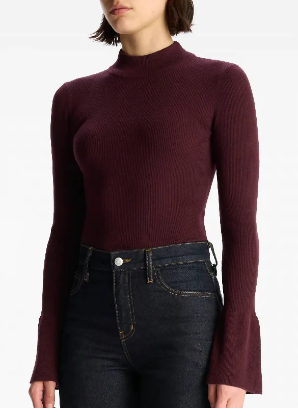 Devin Sweater In Red Lace Blend Ribbed Blend Corduroy Blend