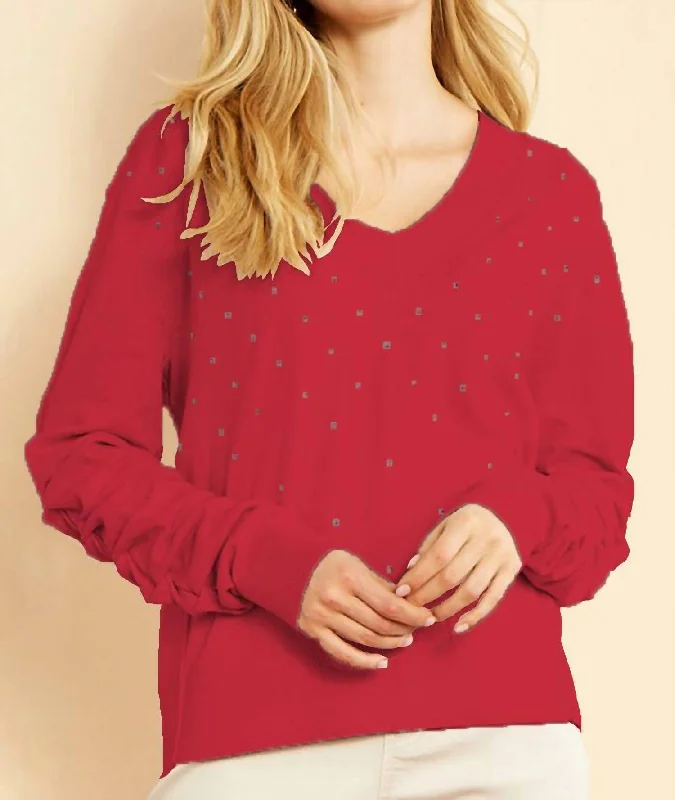 Women's Relaxed Glam Sweater In Chili Pepper Hooded Caped Shawl Collar