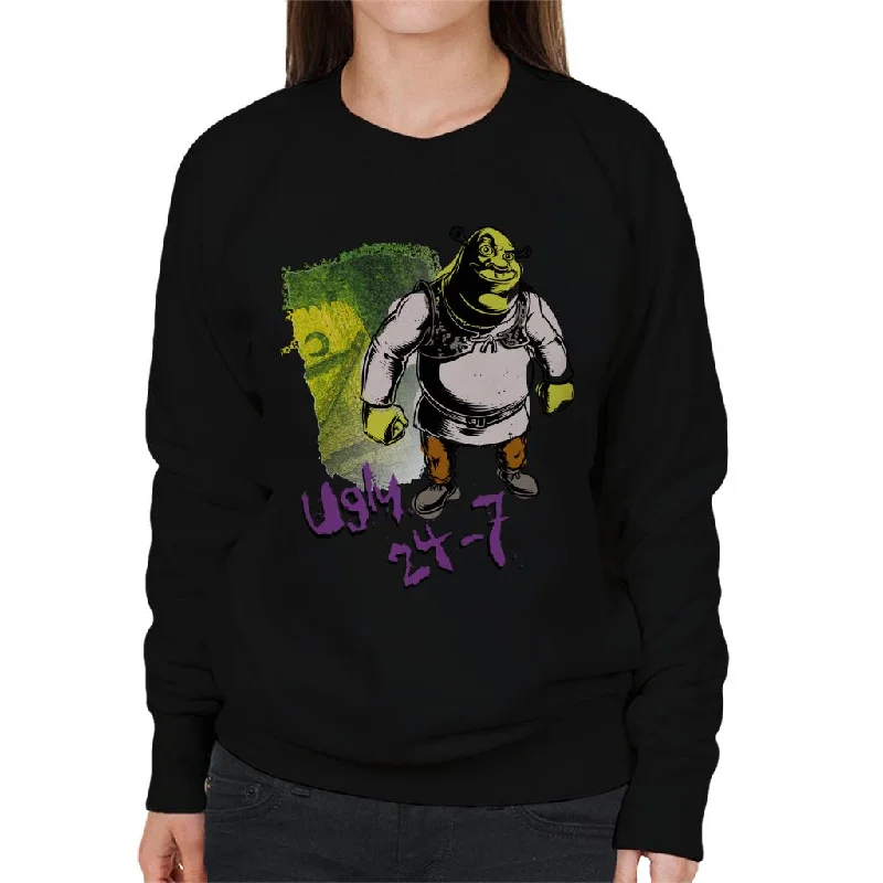 Shrek Ugly 24 7 Quote Women's Sweatshirt Hoodie with Raw Hem Edgy Unfinished