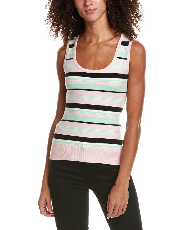 JoosTricot Striped Sleeveless Silk-Blend Sweater Striped Floral Plaid