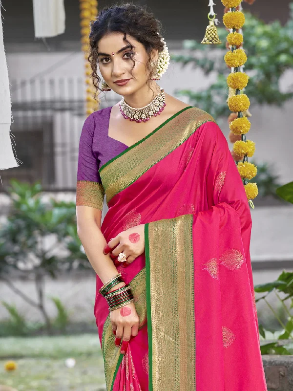 Women Rani Silk Saree With Un Stitched Blouse Subtle Shimmer Blouse