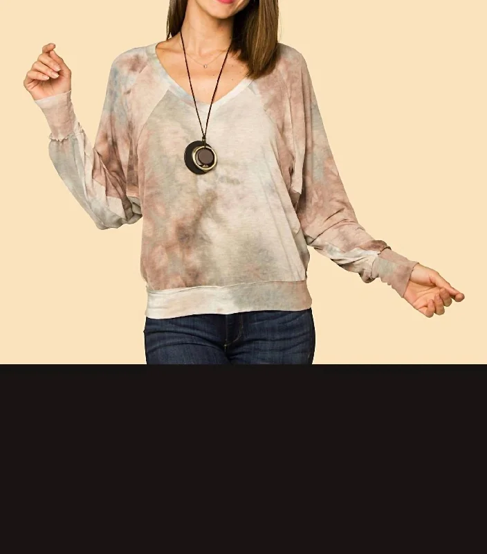 Fawn Tie Dye V Neck Sweater In Mauve/grey Mesh Sweater Canvas Denim