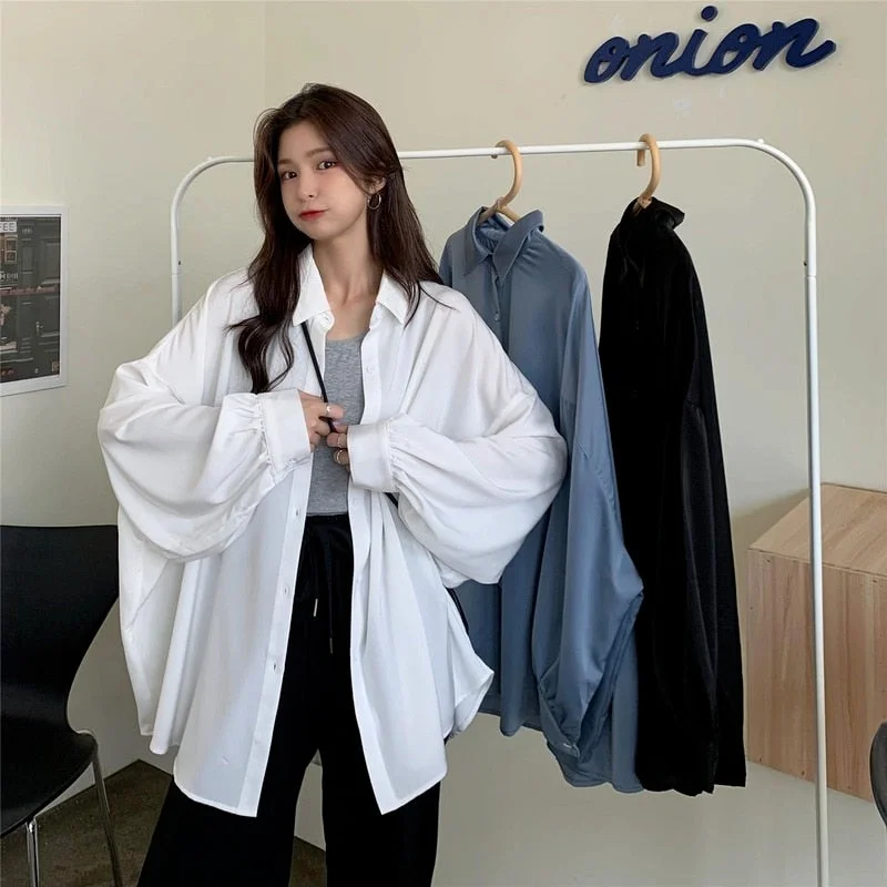 Wjczt Spring Summer Women Shirt Oversize Elegant Blouses for Women Lantern Sleeve White Shirt Mid-length Shir Coat Women Tunic Soft Satin Blouse Wjczt Spring Summer Women Shirt Oversize Elegant Blouses for Women Lantern Sleeve White Shirt Mid-length Shir Coat Women Tunic Soft Satin Blouse