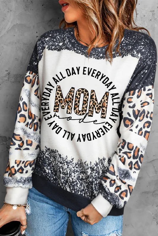 Letter Graphic Leopard Drop Shoulder Sweatshirt Hoodie with Fur Luxurious Winter