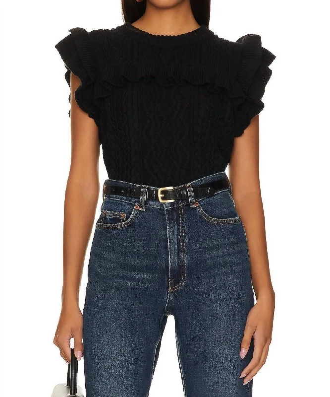 Zofia Sweater Vest In Black Zippered Front Buttoned Front Snap Front