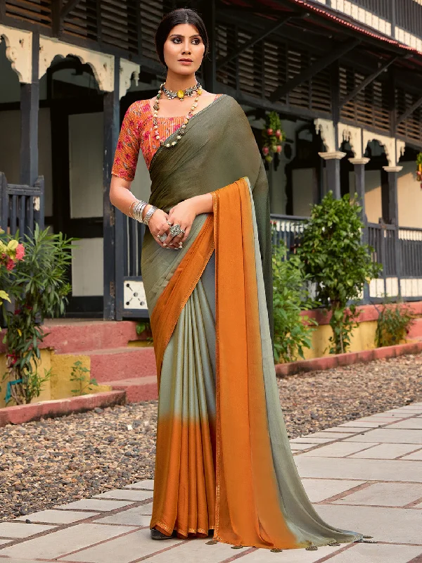 Women's Chiffon Sea Green Embellished Celebrity Saree With Blouse Piece Silky Draped Blouse Women's Chiffon Sea Green Embellished Celebrity Saree With Blouse Piece Silky Draped Blouse