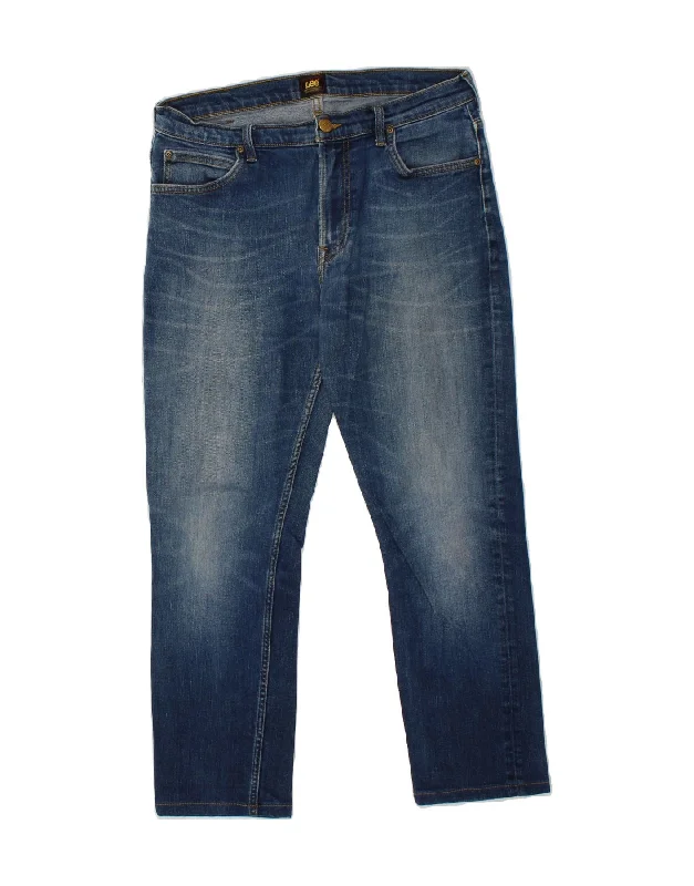 LEE Womens Rider Cropped Jeans W34 L25 Blue Cotton Comfortable Mid-Rise Jeans