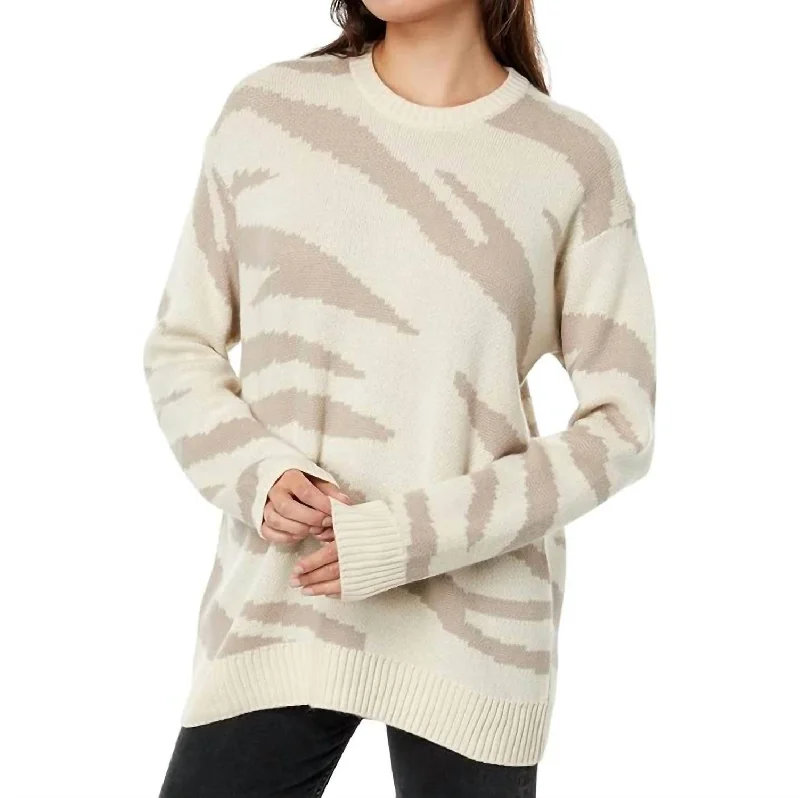 Lana Zebra Sweater In Beige Graphic Sweater Embroidered Appliqued