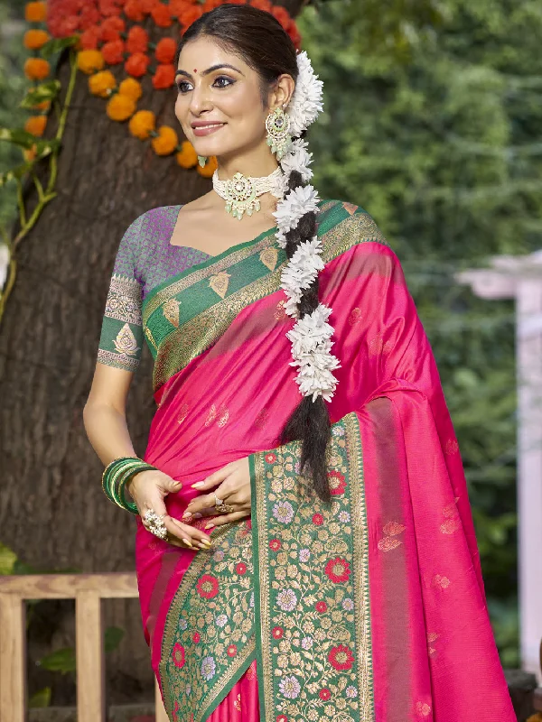 Women Rani Silk Saree With Un Stitched Blouse Casual Button Blouse