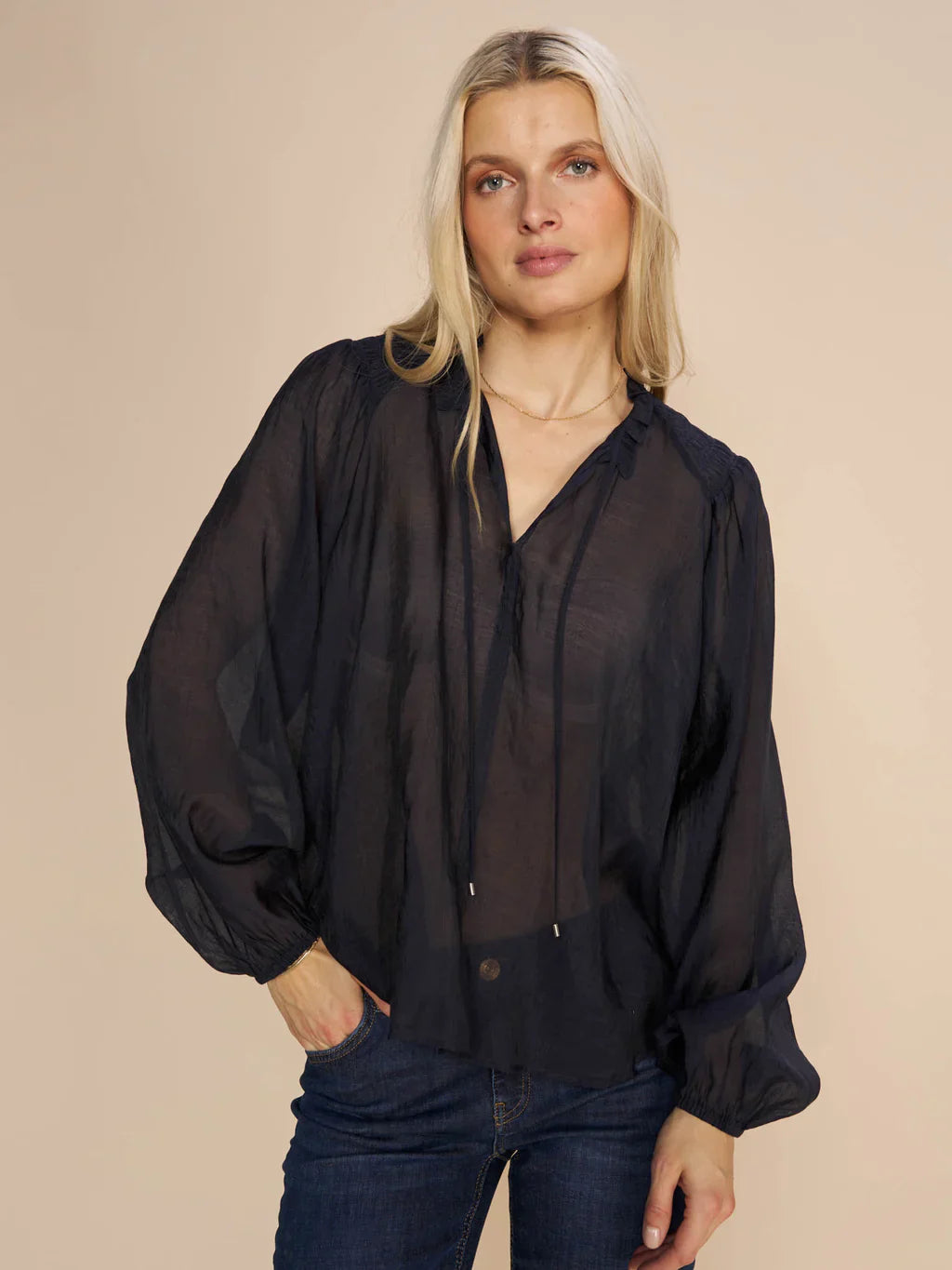 Mos Mosh Eisa Blouse - Salute Navy Polished Work Blouse
