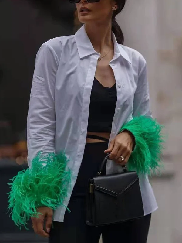 Wjczt Elegant Women Cuff Stitching Green Furry White Shirt 2022 Spring Commuter Patchwork Chic Blouse Vintage Loose Female Tops Loose Fit Blouse Wjczt Elegant Women Cuff Stitching Green Furry White Shirt 2022 Spring Commuter Patchwork Chic Blouse Vintage Loose Female Tops Loose Fit Blouse